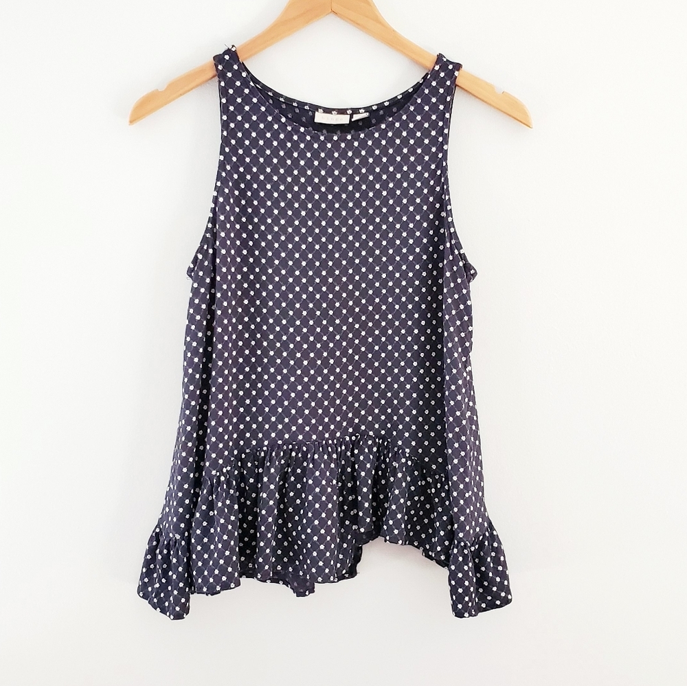 Hinge blue asymmetrical ruffle tank top small